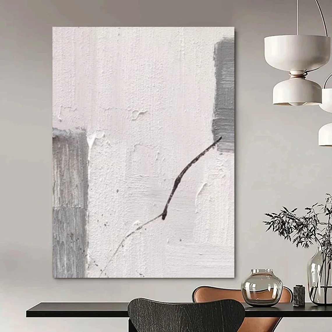 Bold White City - oversized floral canvas for bedroom